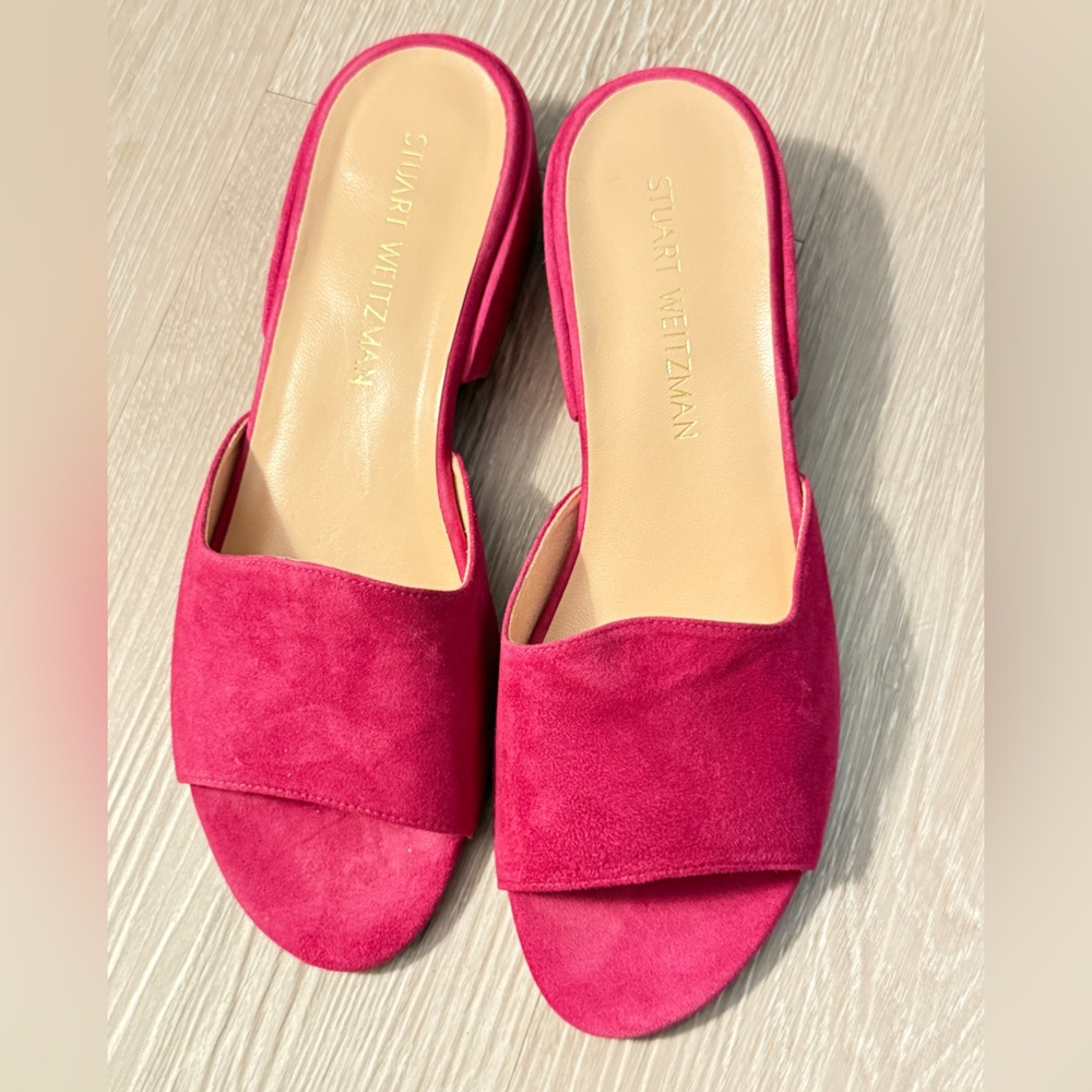 Stuart Weitzman Hot Pink Suede Slide Mules, SIZE 8.5